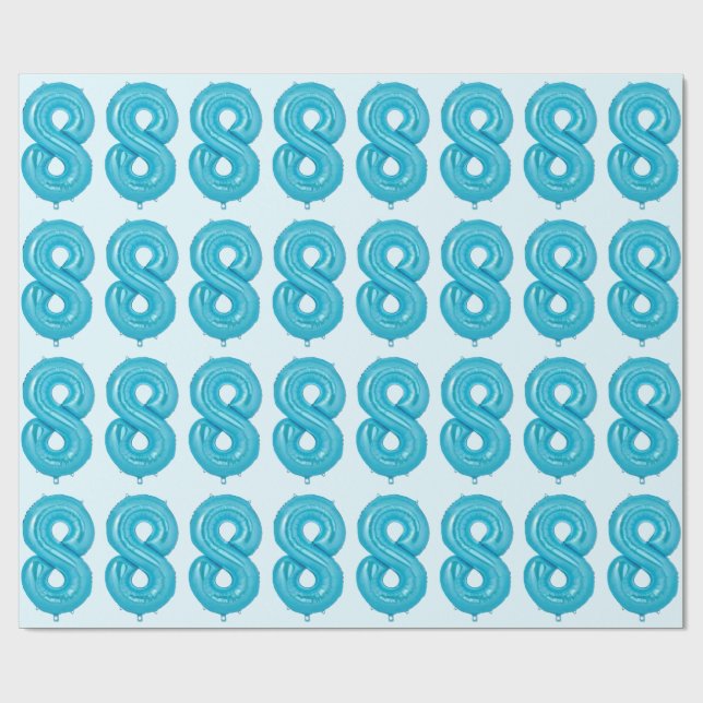 Papier Cadeau Papier d'enveloppement bleu 8 ballons (Plat)
