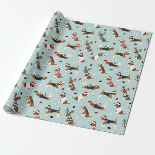 Papier Cadeau Papier d'enveloppement bleu Beagle de Noël