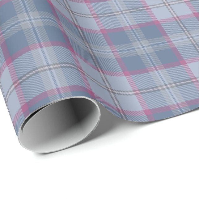 Papier Cadeau Papier d'enveloppement bleu pastel et rose Tartan (Coin rond)