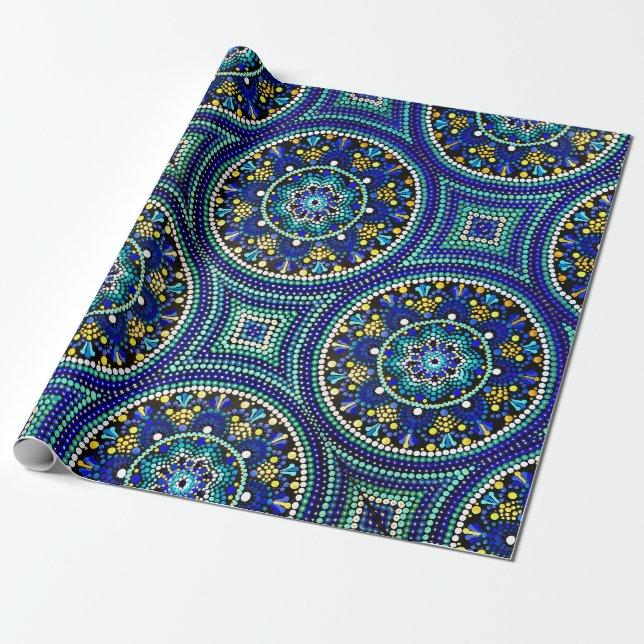 Papier Cadeau Papier d'enveloppement bleu Talavera (Déroulé)