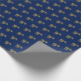 Papier Cadeau Papier d'enveloppement Blue, Faux Gold 9th (Neuviè