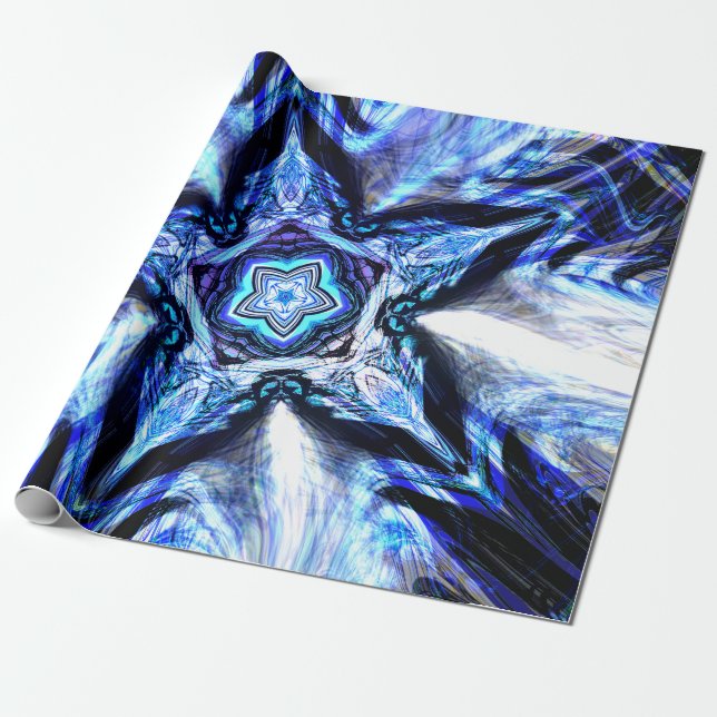 Papier Cadeau Papier d'enveloppement Blue Star (Déroulé)