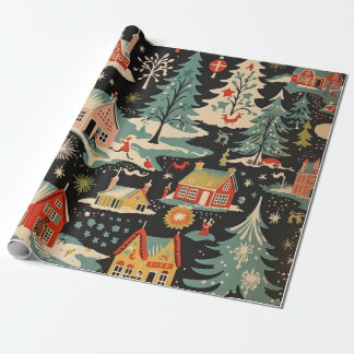 Papier Cadeau Papier d'enveloppement cadeau Festive Village ench