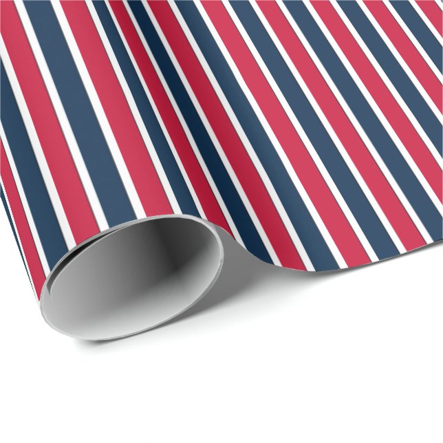 Papier Cadeau Papier d'enveloppement cadeau rayé-Rouge-Blanc-Ble (Coin rond)