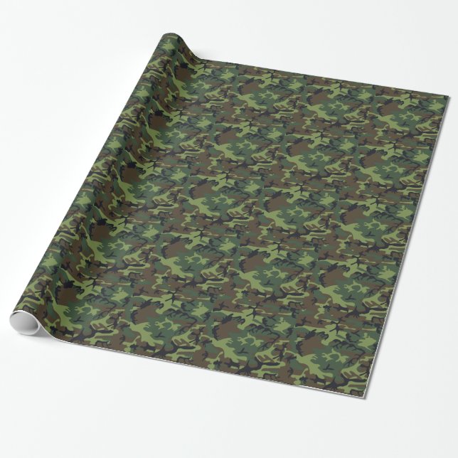 Papier Cadeau Papier d'enveloppement Camo Woodland de l'Armée (Déroulé)