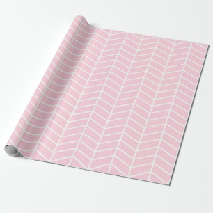Papier Cadeau Papier d'enveloppement Chevron - Blanc sur rose cl
