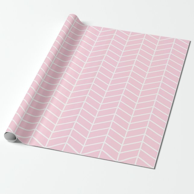 Papier Cadeau Papier d'enveloppement Chevron - Blanc sur rose cl (Déroulé)