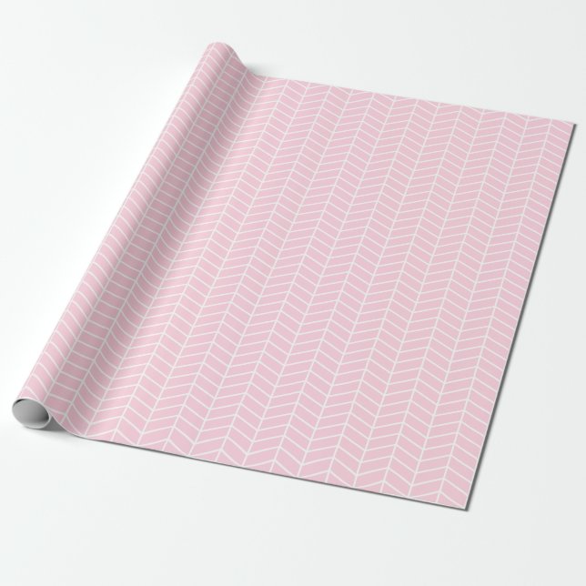 Papier Cadeau Papier d'enveloppement Chevron - Blanc sur rose cl (Déroulé)