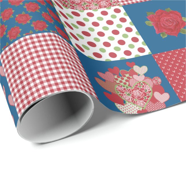 Papier Cadeau Papier d'enveloppement Coeur et Rose (Coin rond)