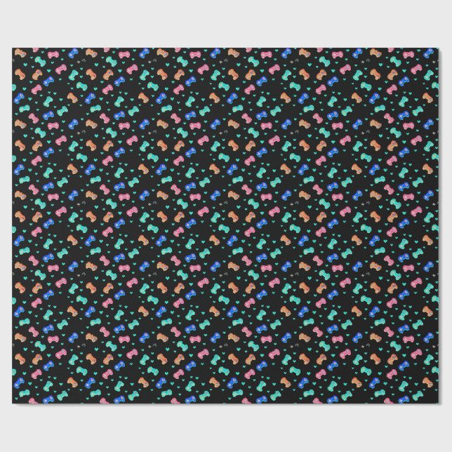 Papier Cadeau Papier d'enveloppement Coeurs et contrôleurs Pixel (Plat)