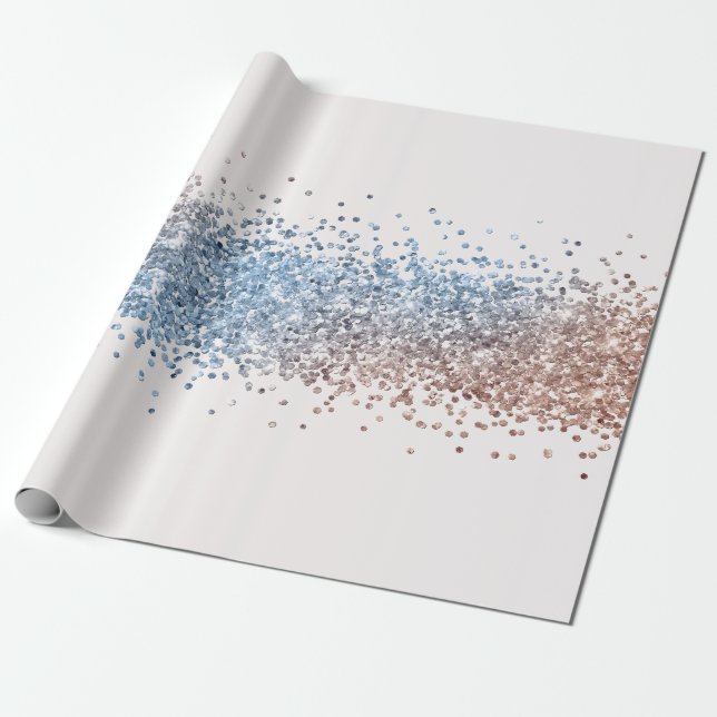Papier Cadeau Papier d'enveloppement Confetti bleu et or (Déroulé)