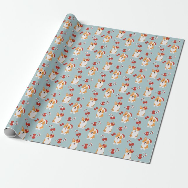 Papier Cadeau Papier d'enveloppement Corgi de Noël mignon (Déroulé)