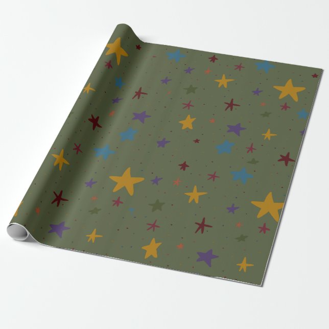 Papier Cadeau Papier d'enveloppement couleur étoile vert (Déroulé)