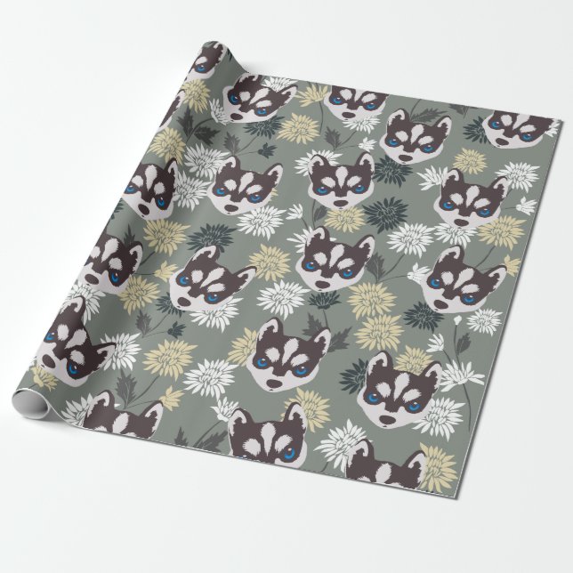 Papier Cadeau Papier d'enveloppement Cute Husky (Déroulé)