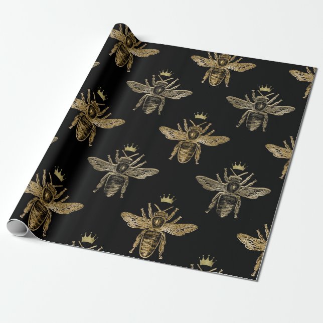 Papier Cadeau Papier d'enveloppement d'abeilles de la reine noir (Déroulé)