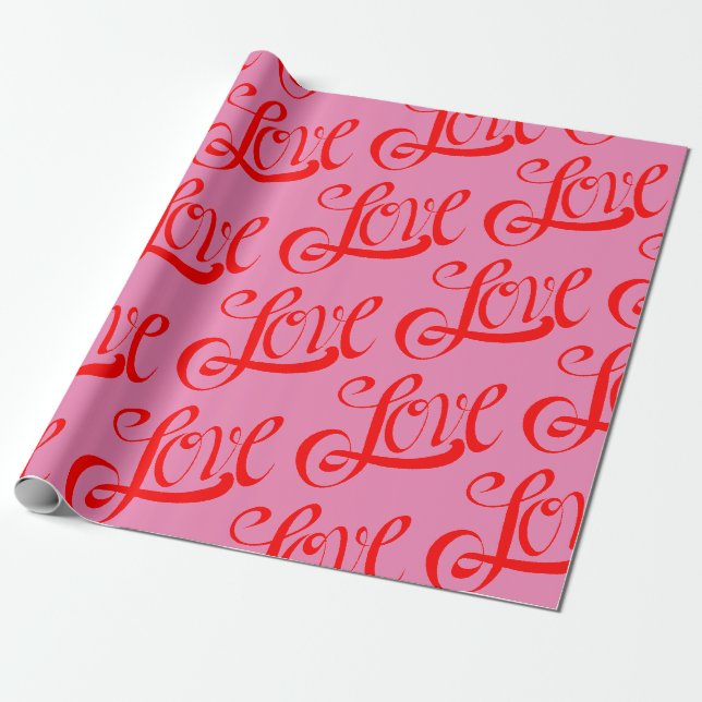 Papier Cadeau Papier d'enveloppement d'amour rouge et rose (Déroulé)