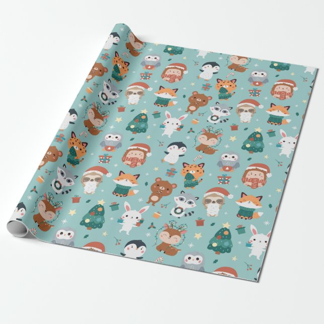 Papier Cadeau Papier d'enveloppement d'animaux adorables (Déroulé)