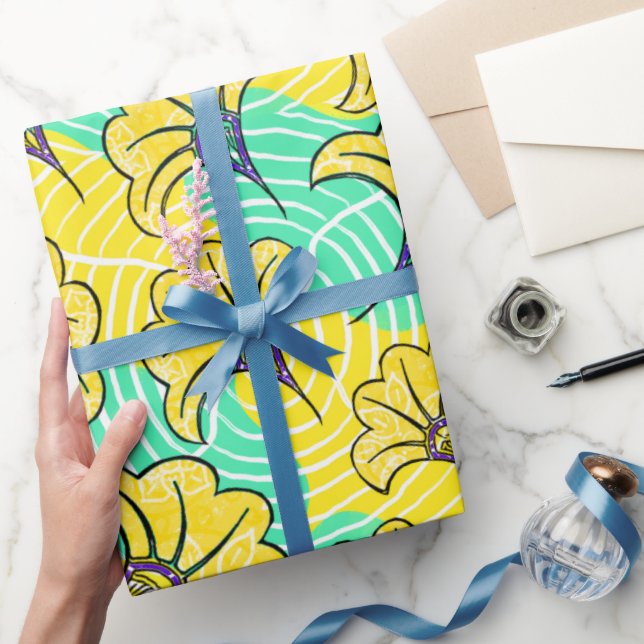 Papier Cadeau Papier d'enveloppement d'Ankara Turquoise et Jaune (Cadeaux)