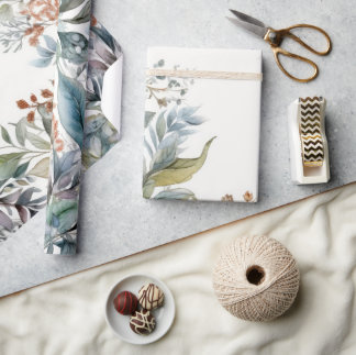 Papier Cadeau Papier d'enveloppement d'aquarelle de feuillage ve