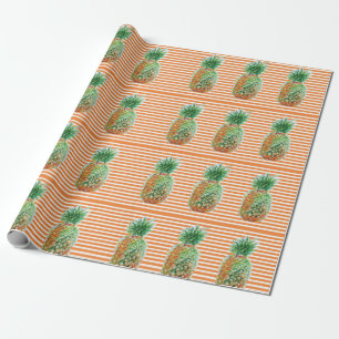 Papier Cadeau Papier d'enveloppement d'aquarelle orange ananas