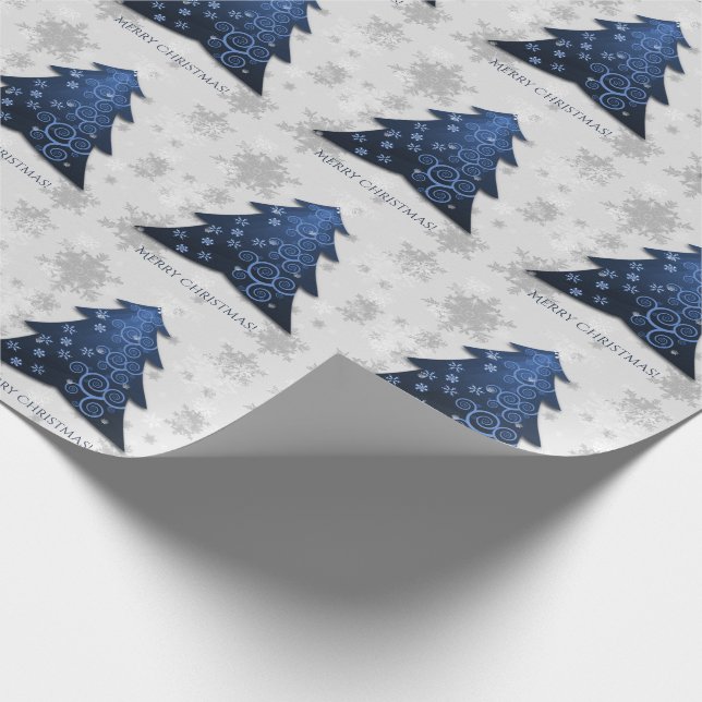 Papier Cadeau Papier d'enveloppement d'arbre de Noël Festif Bleu (Coin)