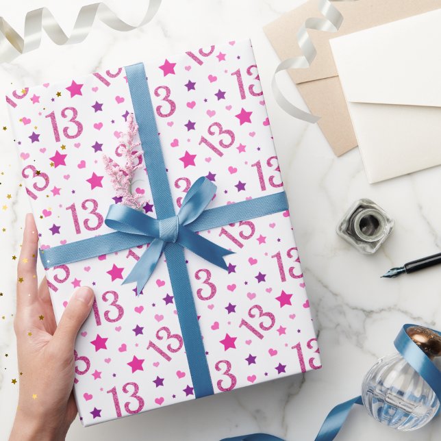 Papier Cadeau Papier d'enveloppement de 13 ans de Parties scinti (13th Birthday 13 Year old Wrapping Paper)