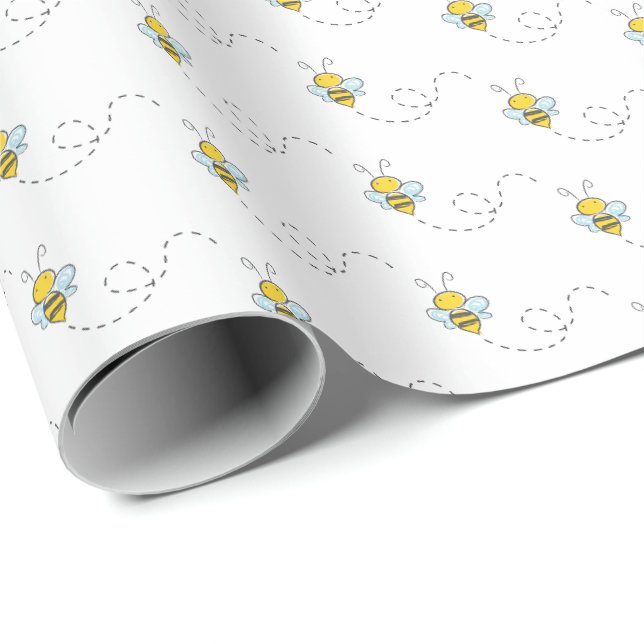 Papier Cadeau Papier d'enveloppement de Baby shower d'abeille (Coin rond)