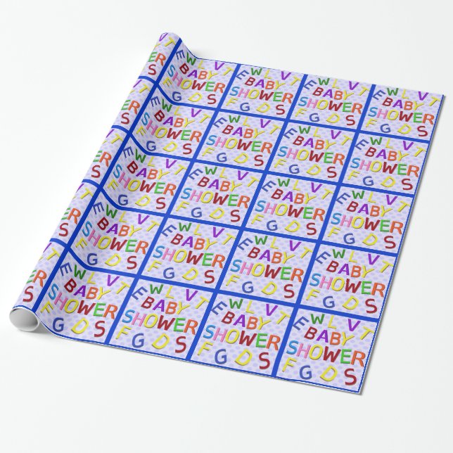 Papier Cadeau Papier d'enveloppement de Baby shower Polka bleu (Déroulé)