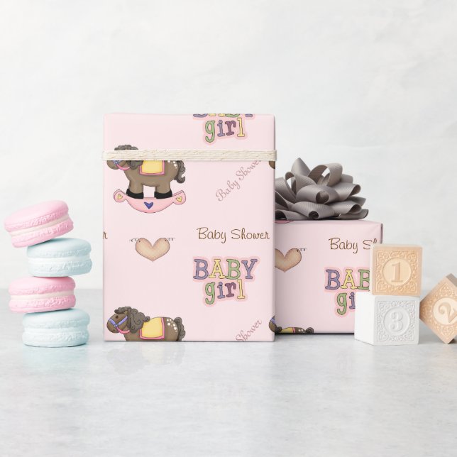 Papier Cadeau Papier d'enveloppement de Baby shower rose mou (Baby Shower)