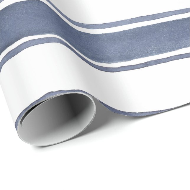 Papier Cadeau Papier d'enveloppement de bandes d'aquarelle bleu  (Coin rond)