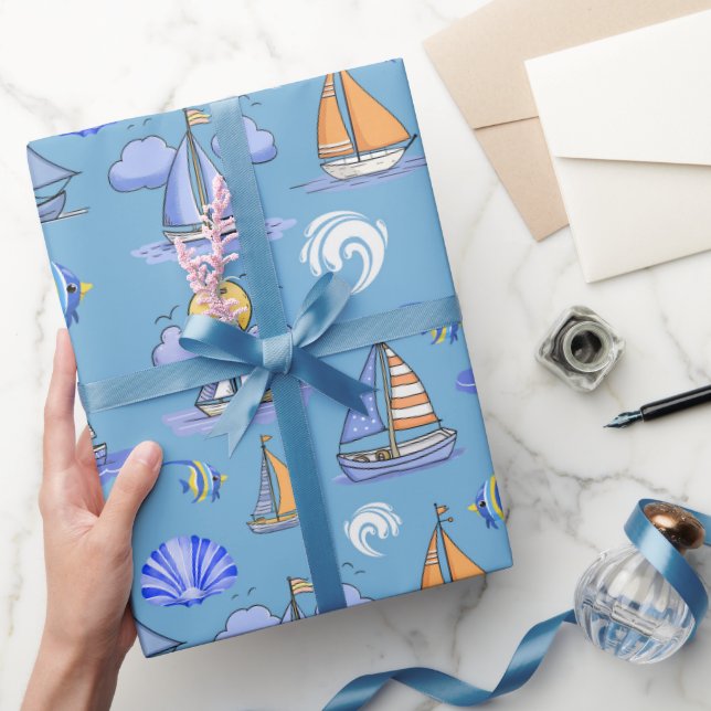 Papier Cadeau Papier d'enveloppement de bateau à voile bleu (Cadeaux)