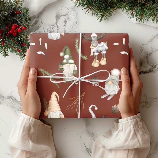 Papier Cadeau Papier d'enveloppement de bois de Noël Gnomes (Créateur téléchargé)