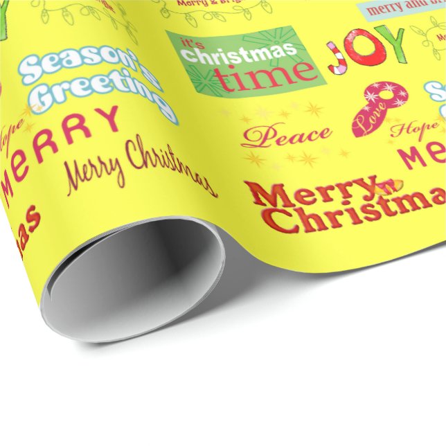Papier Cadeau Papier d'enveloppement de Bonnes Fêtes de Noël jau (Coin rond)