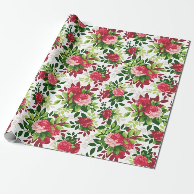 Papier Cadeau Papier d'enveloppement de bouquet de rose rouge (Déroulé)