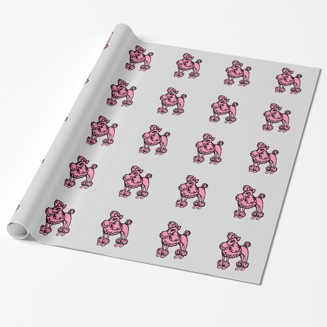 Papier Cadeau Papier d'enveloppement de caniche rose (Déroulé)