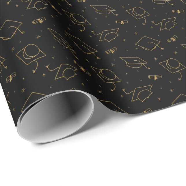 Papier Cadeau Papier d'enveloppement de capuchon noir et or (Coin rond)
