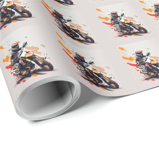 Papier Cadeau Papier d'enveloppement de cartons motocross (Coin rond)