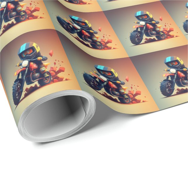 Papier Cadeau Papier d'enveloppement de cartons motocross (Coin rond)