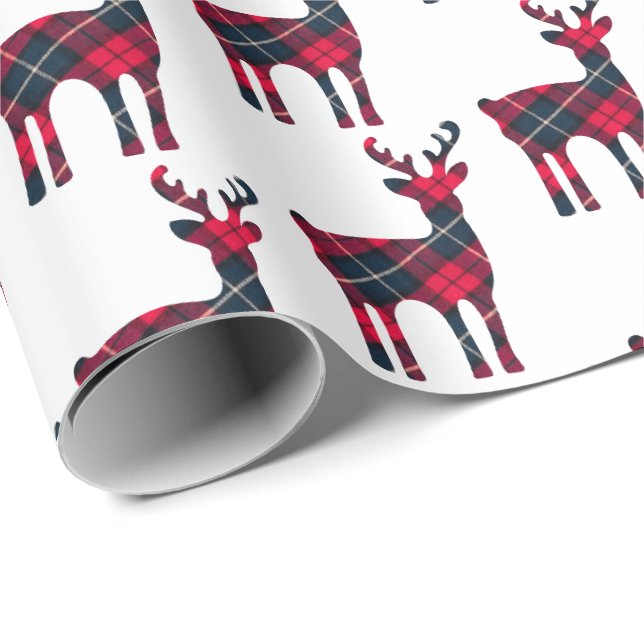 Papier Cadeau Papier d'enveloppement de cerfs de Noël Tartan (Coin rond)