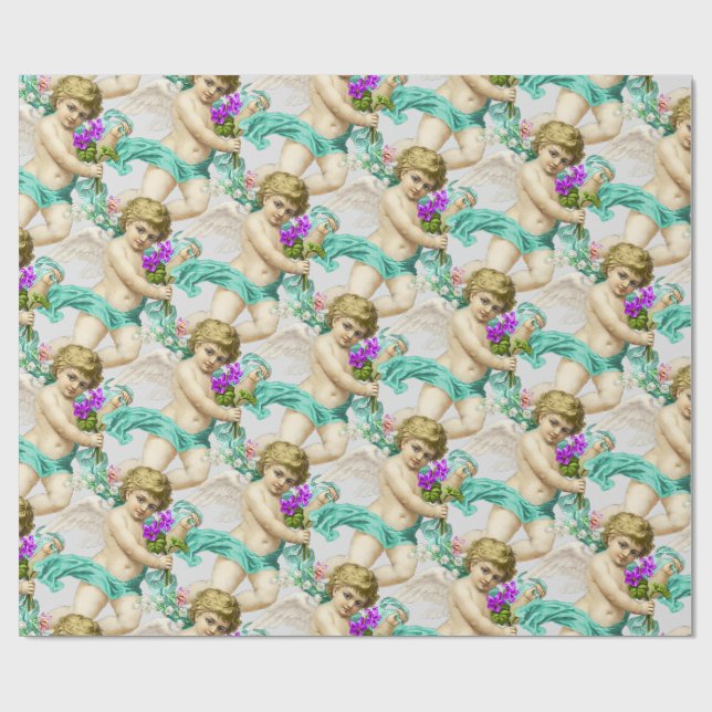Papier Cadeau Papier d'enveloppement de cerubs d'aqua gris (Plat)