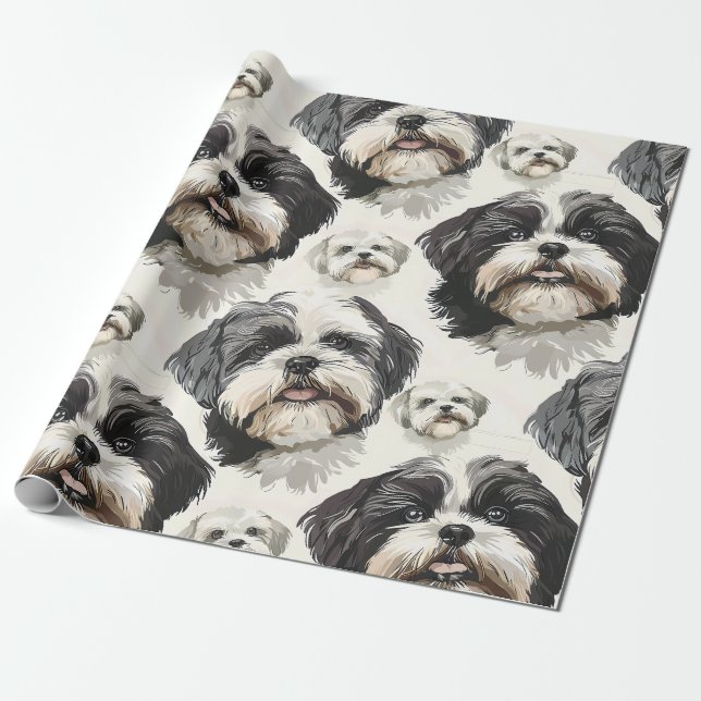 Papier Cadeau Papier d'enveloppement de charme Shih Tzu (Déroulé)