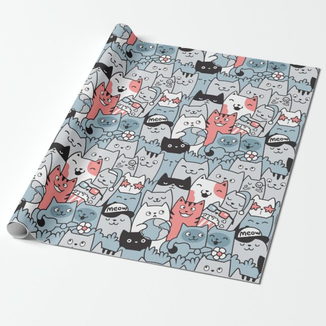 Papier Cadeau Papier d'enveloppement de chats adorables (Déroulé)