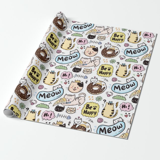 Papier Cadeau Papier d'enveloppement de chats adorables (Déroulé)