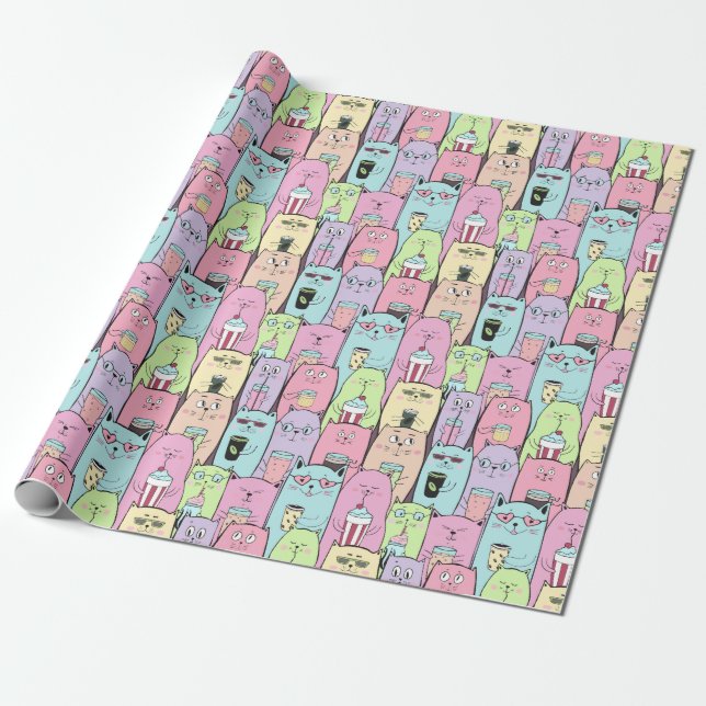 Papier Cadeau Papier d'enveloppement de chats adorables (Déroulé)