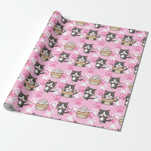 Papier Cadeau Papier d'enveloppement de chats adorables (Déroulé)