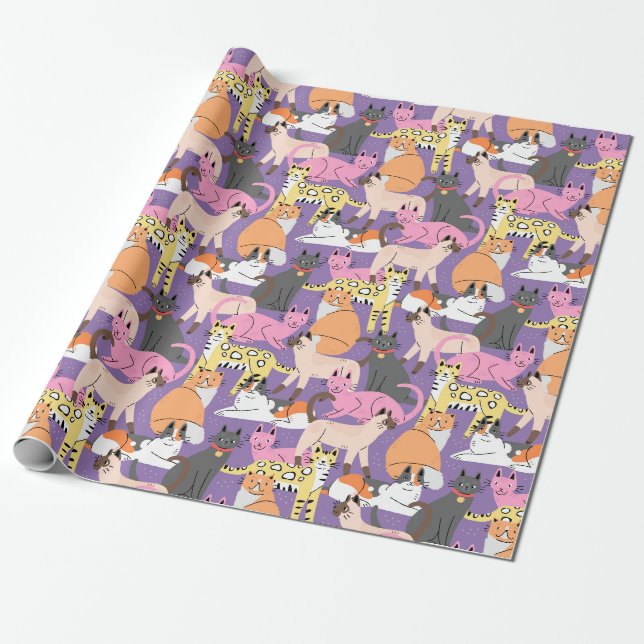Papier Cadeau Papier d'enveloppement de chats adorables (Déroulé)