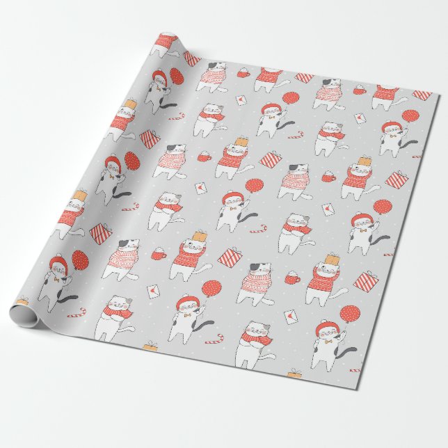 Papier Cadeau Papier d'enveloppement de chats de Noël (Déroulé)