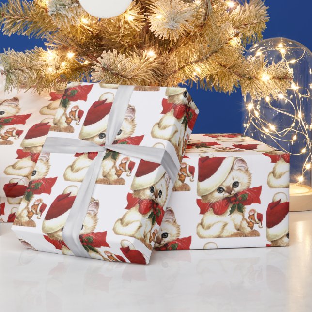 Papier Cadeau Papier d'enveloppement de chats et de souris blanc (Vacances)