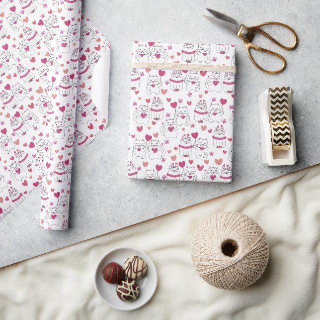 Papier Cadeau Papier d'enveloppement de chats Heureuses Saintes- (Artisanat)