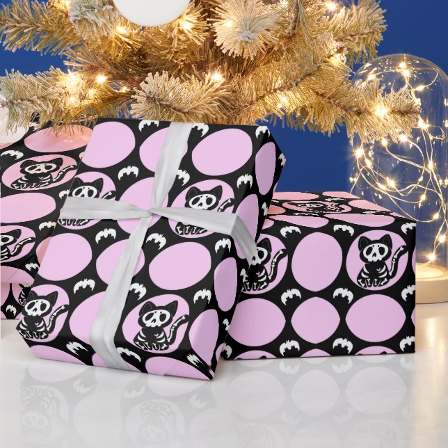 Papier Cadeau Papier d'enveloppement de chats rose et noir (Vacances)